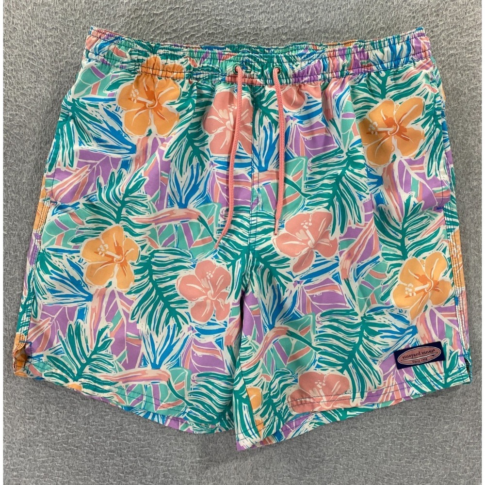 Vineyard Vines Chappy Swim Trunks‎ Men's Large Floral Tropical Print Mesh Lining
